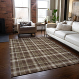 Homeroots 3' X 5' Chocolate And Ivory Plaid Washable Non Skid Indoor Outdoor Area Rug Chocolate Polyester 563343