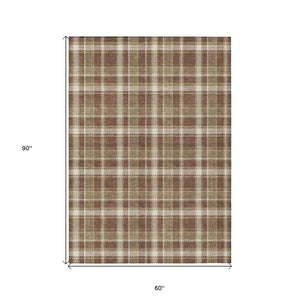 HomeRoots 5' Timeless Black Gray and White Plaid Washable Area Rug - Durable, Non-Skid, Indoor/Outdoor Comfort 5' X 8' 563344