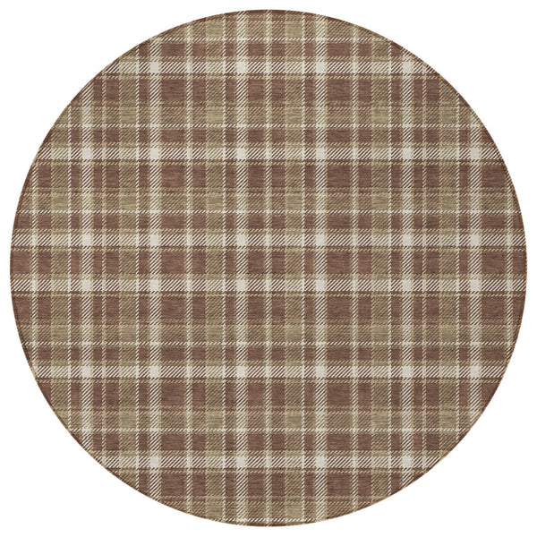 Homeroots 3' Stylish Black, Gray, And White Plaid Washable Non-skid Area Rug For Indoor And Outdoor Use 8' Round Polyester 563345