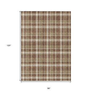 Homeroots 8' X 10' Chocolate And Ivory Plaid Washable Non Skid Indoor Outdoor Area Rug Chocolate Polyester 563346