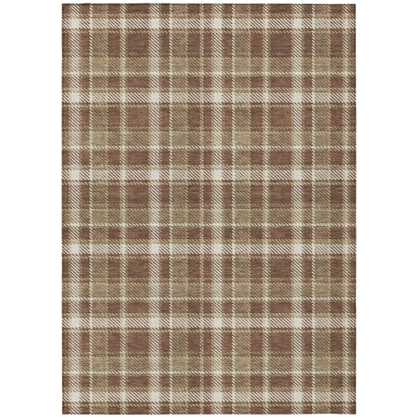 Homeroots 8' X 10' Chocolate And Ivory Plaid Washable Non Skid Indoor Outdoor Area Rug Chocolate Polyester 563346