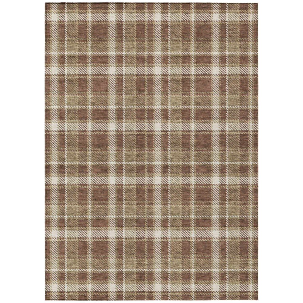 Homeroots 10' X 14' Chocolate And Ivory Plaid Washable Non Skid Indoor Outdoor Area Rug Chocolate Polyester 563348
