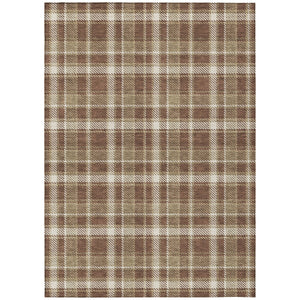 Homeroots 10' X 14' Chocolate And Ivory Plaid Washable Non Skid Indoor Outdoor Area Rug Chocolate Polyester 563348