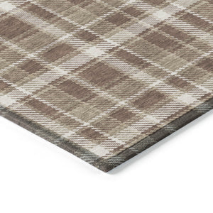 Homeroots 10' X 14' Chocolate And Ivory Plaid Washable Non Skid Indoor Outdoor Area Rug Chocolate Polyester 563348
