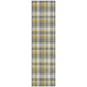 Homeroots 8' Runner Gray Yellow And White Plaid Washable Non Skid Indoor Outdoor Runner Rug Gray Polyester 563350