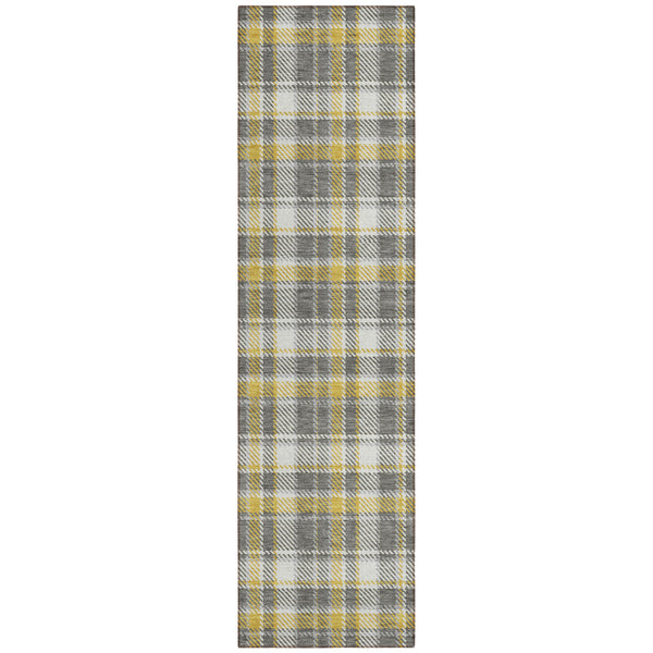 Homeroots 8' Runner Gray Yellow And White Plaid Washable Non Skid Indoor Outdoor Runner Rug Gray Polyester 563350