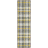 Homeroots 8' Runner Gray Yellow And White Plaid Washable Non Skid Indoor Outdoor Runner Rug Gray Polyester 563350