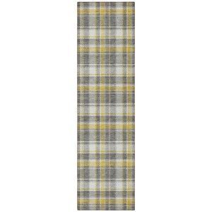Homeroots 8' Runner Gray Yellow And White Plaid Washable Non Skid Indoor Outdoor Runner Rug Gray Polyester 563350