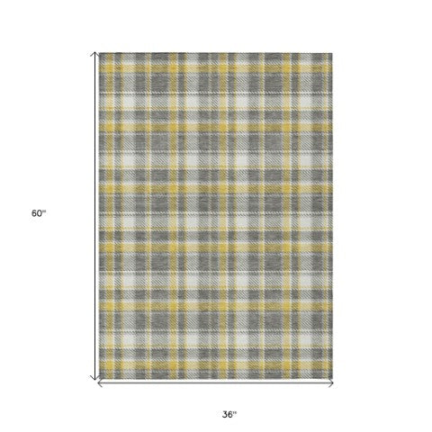 Homeroots 3' Stylish Black, Gray, And White Plaid Washable Non-skid Area Rug For Indoor And Outdoor Use 3' X 5' Polyester 563352