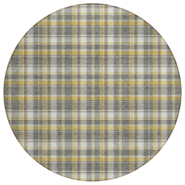 HomeRoots 5' Timeless Black Gray and White Plaid Washable Area Rug - Durable, Non-Skid, Indoor/Outdoor Comfort 8' Round 563354