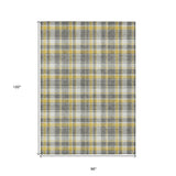 Homeroots 8' X 10' Gray Yellow And White Plaid Washable Non Skid Indoor Outdoor Area Rug Gray Polyester 563355