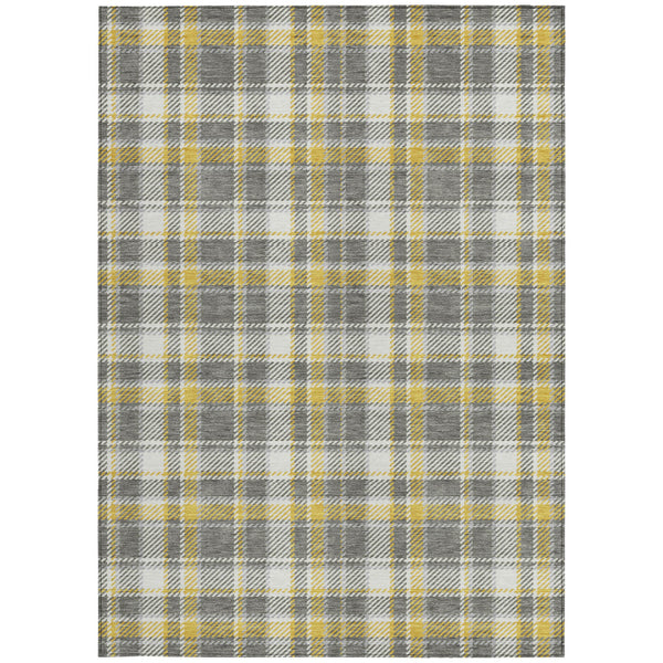 Homeroots 8' X 10' Gray Yellow And White Plaid Washable Non Skid Indoor Outdoor Area Rug Gray Polyester 563355