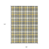 Homeroots 9' X 12' Gray Yellow And White Plaid Washable Non Skid Indoor Outdoor Area Rug Gray Polyester 563356