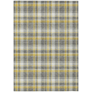 Homeroots 9' X 12' Gray Yellow And White Plaid Washable Non Skid Indoor Outdoor Area Rug Gray Polyester 563356