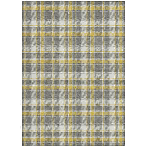 Homeroots 9' X 12' Gray Yellow And White Plaid Washable Non Skid Indoor Outdoor Area Rug Gray Polyester 563356
