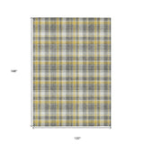 Homeroots 10' X 14' Gray Yellow And White Plaid Washable Non Skid Indoor Outdoor Area Rug Gray Polyester 563357