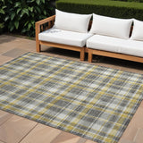 Homeroots 10' X 14' Gray Yellow And White Plaid Washable Non Skid Indoor Outdoor Area Rug Gray Polyester 563357