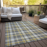 Homeroots 10' X 14' Gray Yellow And White Plaid Washable Non Skid Indoor Outdoor Area Rug Gray Polyester 563357