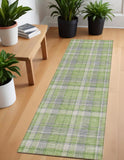 Homeroots 8' Runner Green And Gray Plaid Washable Non Skid Indoor Outdoor Runner Rug Green Polyester 563359