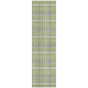 Homeroots 8' Runner Green And Gray Plaid Washable Non Skid Indoor Outdoor Runner Rug Green Polyester 563359