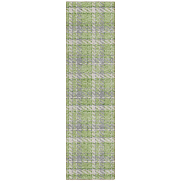 Homeroots 8' Runner Green And Gray Plaid Washable Non Skid Indoor Outdoor Runner Rug Green Polyester 563359