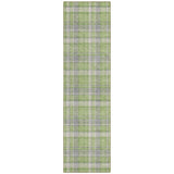 Homeroots 8' Runner Green And Gray Plaid Washable Non Skid Indoor Outdoor Runner Rug Green Polyester 563359