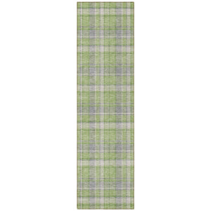 Homeroots 8' Runner Green And Gray Plaid Washable Non Skid Indoor Outdoor Runner Rug Green Polyester 563359