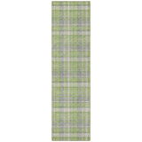 Homeroots 8' Runner Green And Gray Plaid Washable Non Skid Indoor Outdoor Runner Rug Green Polyester 563359