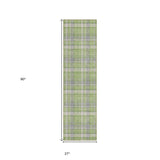 Homeroots 8' Runner Green And Gray Plaid Washable Non Skid Indoor Outdoor Runner Rug Green Polyester 563359