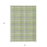 Homeroots 3' X 5' Green And Gray Plaid Washable Non Skid Indoor Outdoor Area Rug Green Polyester 563361