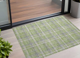 Homeroots 3' X 5' Green And Gray Plaid Washable Non Skid Indoor Outdoor Area Rug Green Polyester 563361