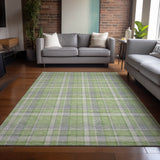 Homeroots 3' X 5' Green And Gray Plaid Washable Non Skid Indoor Outdoor Area Rug Green Polyester 563361