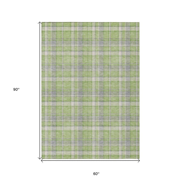 HomeRoots 5' Timeless Black Gray and White Plaid Washable Area Rug - Durable, Non-Skid, Indoor/Outdoor Comfort 5' X 8' 563362