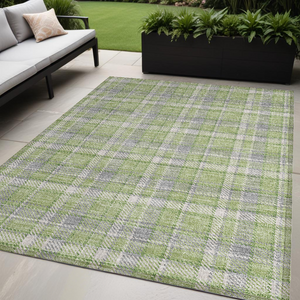 Homeroots 5' X 8' Green And Gray Plaid Washable Non Skid Indoor Outdoor Area Rug Green Polyester 563362