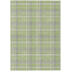 Homeroots 5' X 8' Green And Gray Plaid Washable Non Skid Indoor Outdoor Area Rug Green Polyester 563362