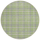 Homeroots 8' Round Green And Gray Round Plaid Washable Non Skid Indoor Outdoor Area Rug Green Polyester 563363