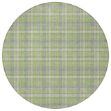 Homeroots 8' Round Green And Gray Round Plaid Washable Non Skid Indoor Outdoor Area Rug Green Polyester 563363