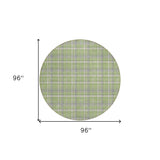 Homeroots 8' Round Green And Gray Round Plaid Washable Non Skid Indoor Outdoor Area Rug Green Polyester 563363