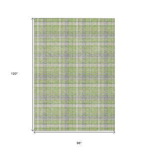 Homeroots 8' X 10' Green And Gray Plaid Washable Non Skid Indoor Outdoor Area Rug Green Polyester 563364