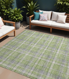 Homeroots 8' X 10' Green And Gray Plaid Washable Non Skid Indoor Outdoor Area Rug Green Polyester 563364