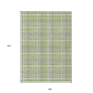 Homeroots 9' X 12' Green And Gray Plaid Washable Non Skid Indoor Outdoor Area Rug Green Polyester 563365