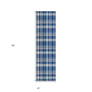 Homeroots 3' Stylish Black, Gray, And White Plaid Washable Non-skid Area Rug For Indoor And Outdoor Use Navy Polyester 563368
