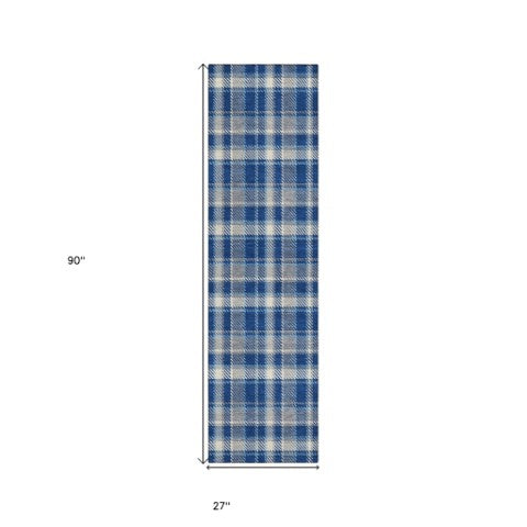 Homeroots 3' Stylish Black, Gray, And White Plaid Washable Non-skid Area Rug For Indoor And Outdoor Use Navy Polyester 563368