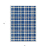 Homeroots 3' X 5' Navy And Ivory Plaid Washable Non Skid Indoor Outdoor Area Rug Navy Polyester 563370