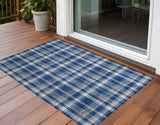 Homeroots 3' X 5' Navy And Ivory Plaid Washable Non Skid Indoor Outdoor Area Rug Navy Polyester 563370