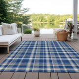 Homeroots 3' X 5' Navy And Ivory Plaid Washable Non Skid Indoor Outdoor Area Rug Navy Polyester 563370