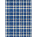 Homeroots 3' X 5' Navy And Ivory Plaid Washable Non Skid Indoor Outdoor Area Rug Navy Polyester 563370