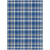 Homeroots 3' X 5' Navy And Ivory Plaid Washable Non Skid Indoor Outdoor Area Rug Navy Polyester 563370