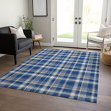 Homeroots 3' X 5' Navy And Ivory Plaid Washable Non Skid Indoor Outdoor Area Rug Navy Polyester 563370