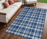 Homeroots 5' X 8' Navy And Ivory Plaid Washable Non Skid Indoor Outdoor Area Rug Navy Polyester 563371